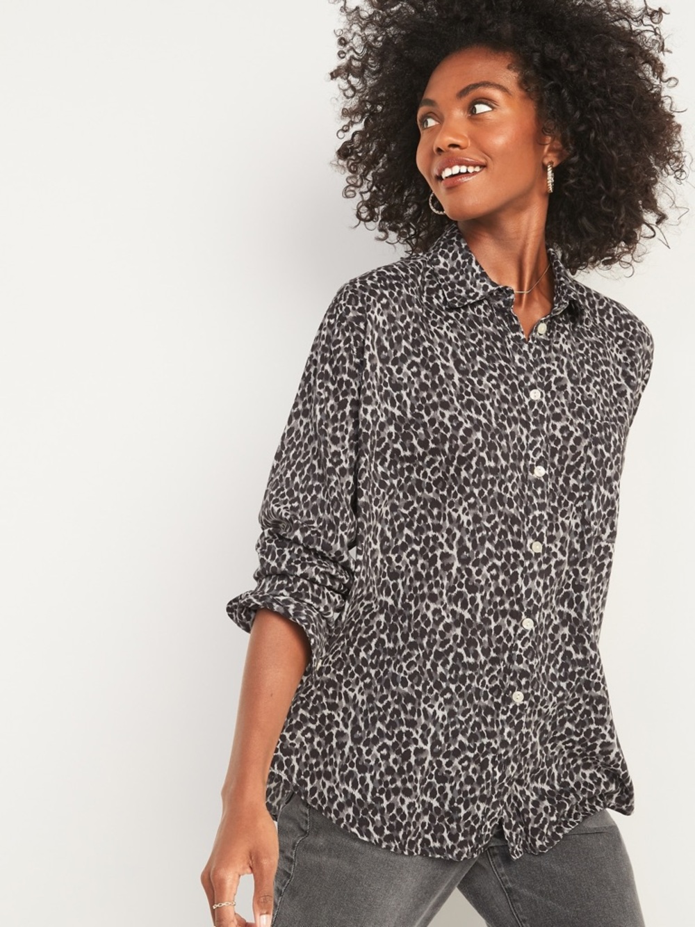 Old Navy Boyfriend Leopard Print Button-Down Shirt
